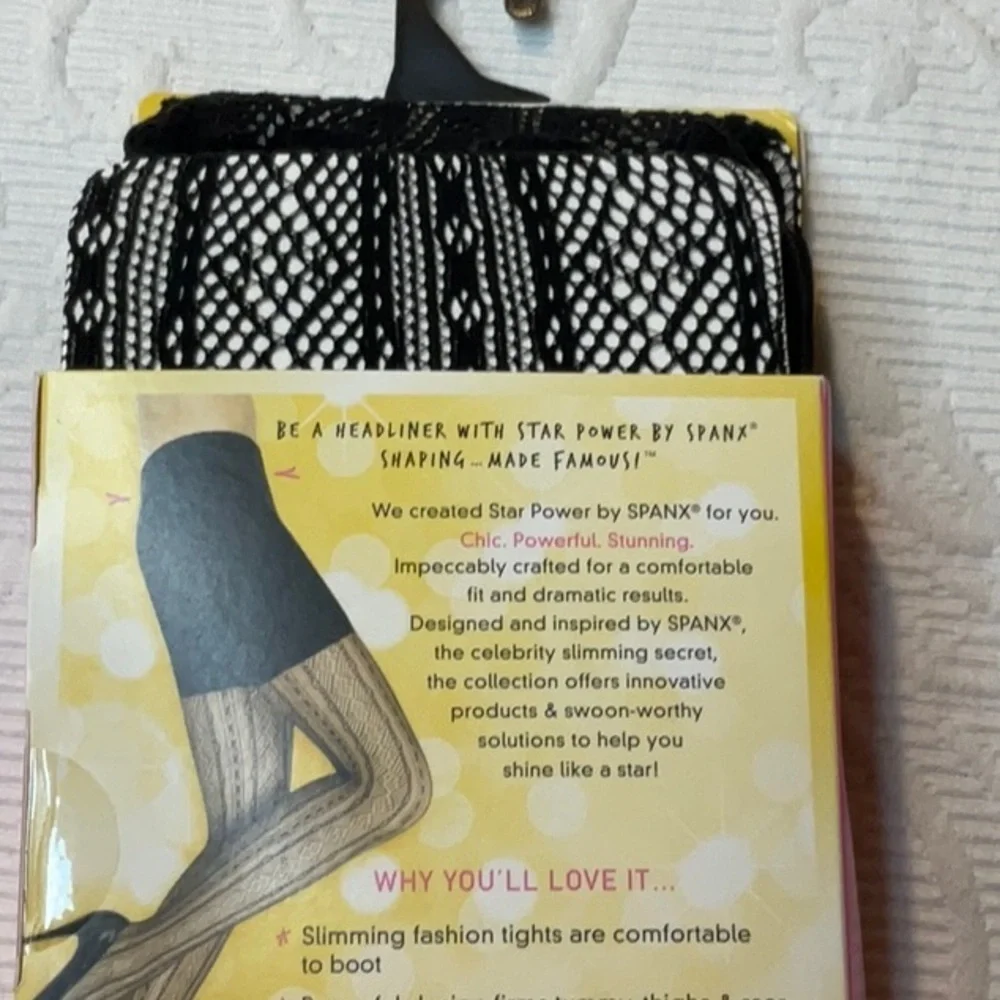 Spanx Open-Weave Shaping Tights. Black size C. NWT. Double Diamond Stripe.